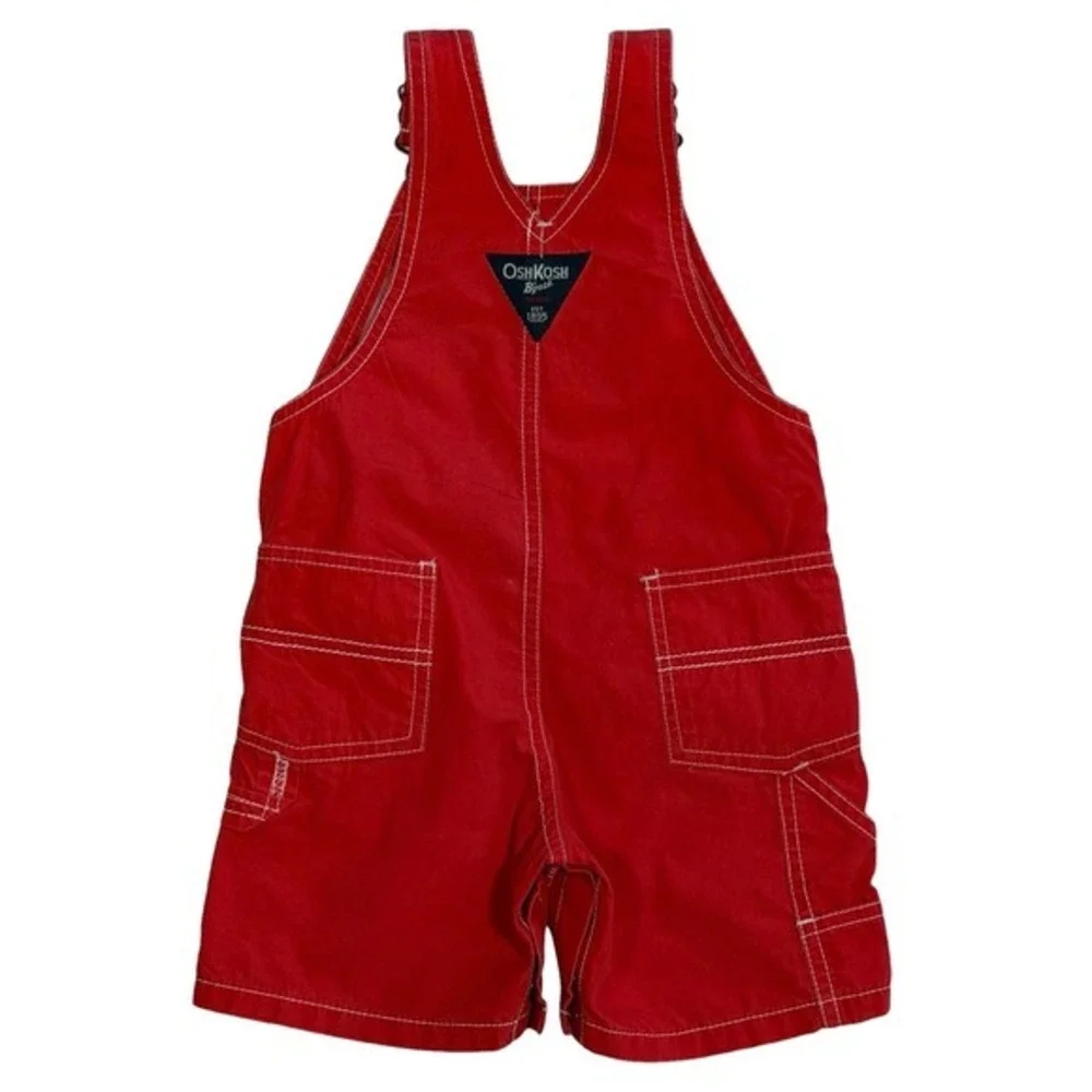 OshKosh Bgosh Kids Red‎ Cotton Canvas Vestbak Shortalls Overalls 18 Months Y2K